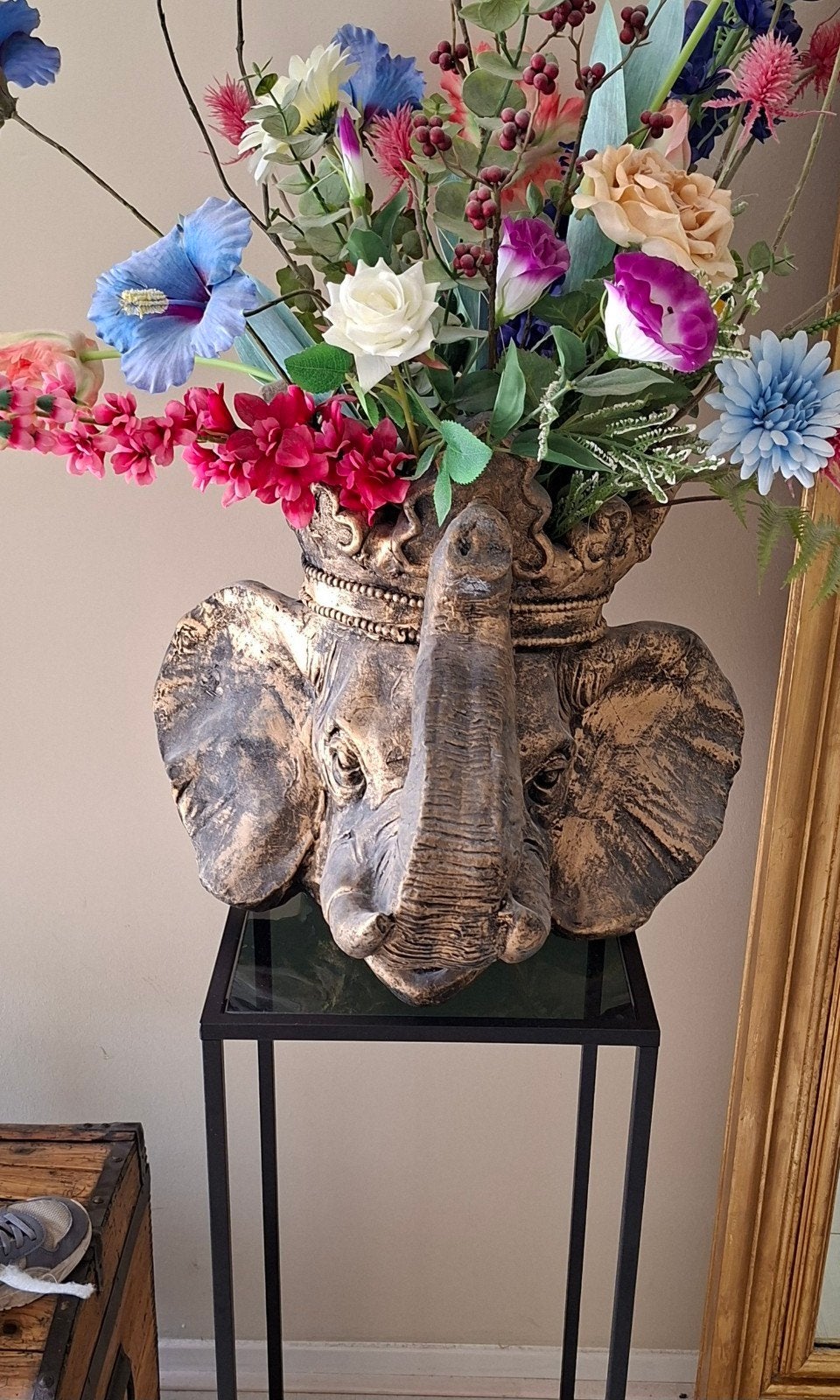 Bloempot/vaas olifant met kroon - 40x40x40 cm, Ophalen, Kunststof, Zo goed als nieuw, 40 cm