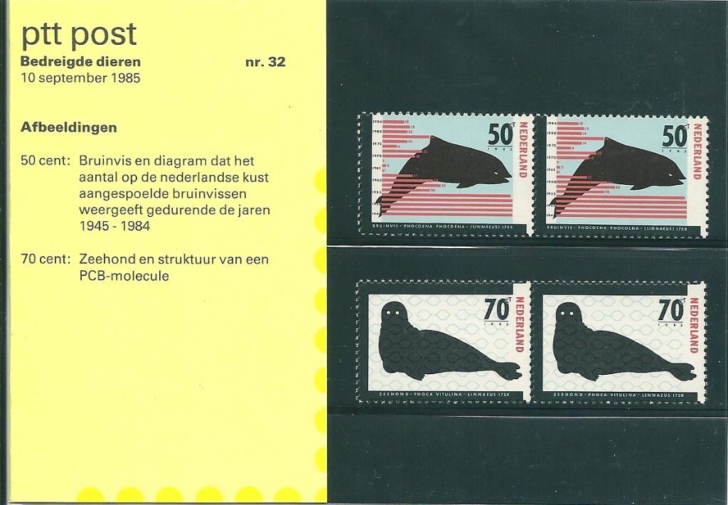 Postzegelmapje nummer 32 - Bedreigde dieren - jaar 1985., Verzenden, Na 1940, Postfris