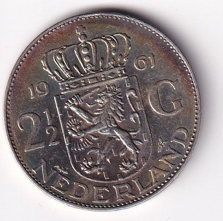2 1/2 Gulden 1961 met randtikje en Patina, Koningin Juliana, Verzenden, Zilver, Losse munt