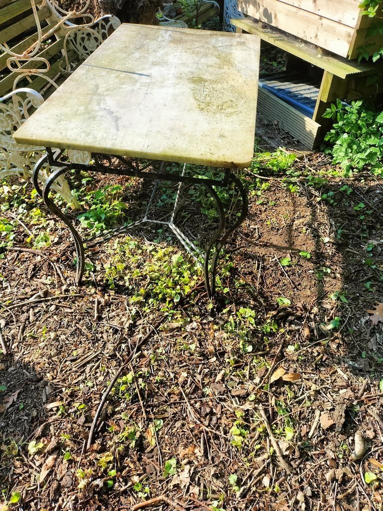 Authentieke handgemaakte smeedijzeren lounge tafel marme, Ophalen, Houtskool