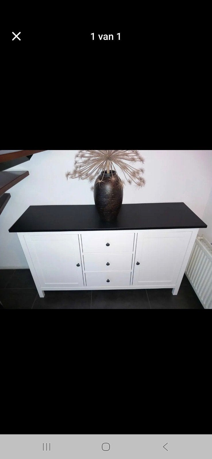 Ikea Hemnes Ladenkast / Dressoir - Wit met Zwart blad, Ophalen, 100 tot 150 cm, Zo goed als nieuw, Landelijk, Modern