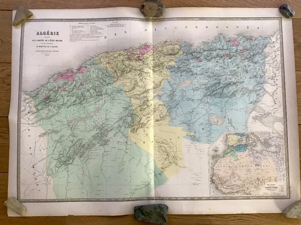 Antieke landkaart 1864 Algerije Sahara, Gelezen, Landkaart, 1800 tot 2000, Europa Overig