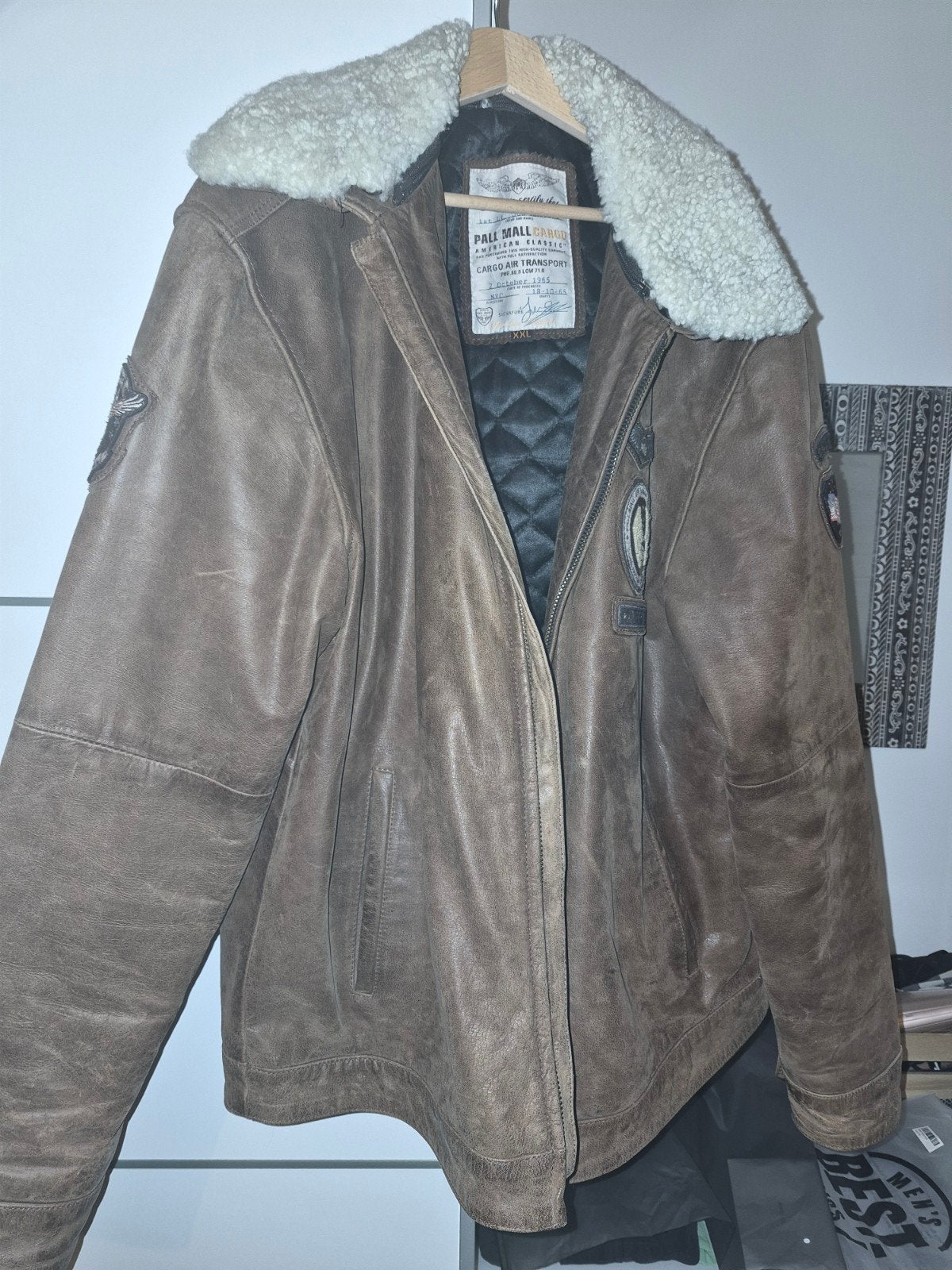 Vintage Pall Mall Leren Jas XXL met Bontkraag, Bruin, Ophalen of Verzenden, Gedragen, Pall Mall