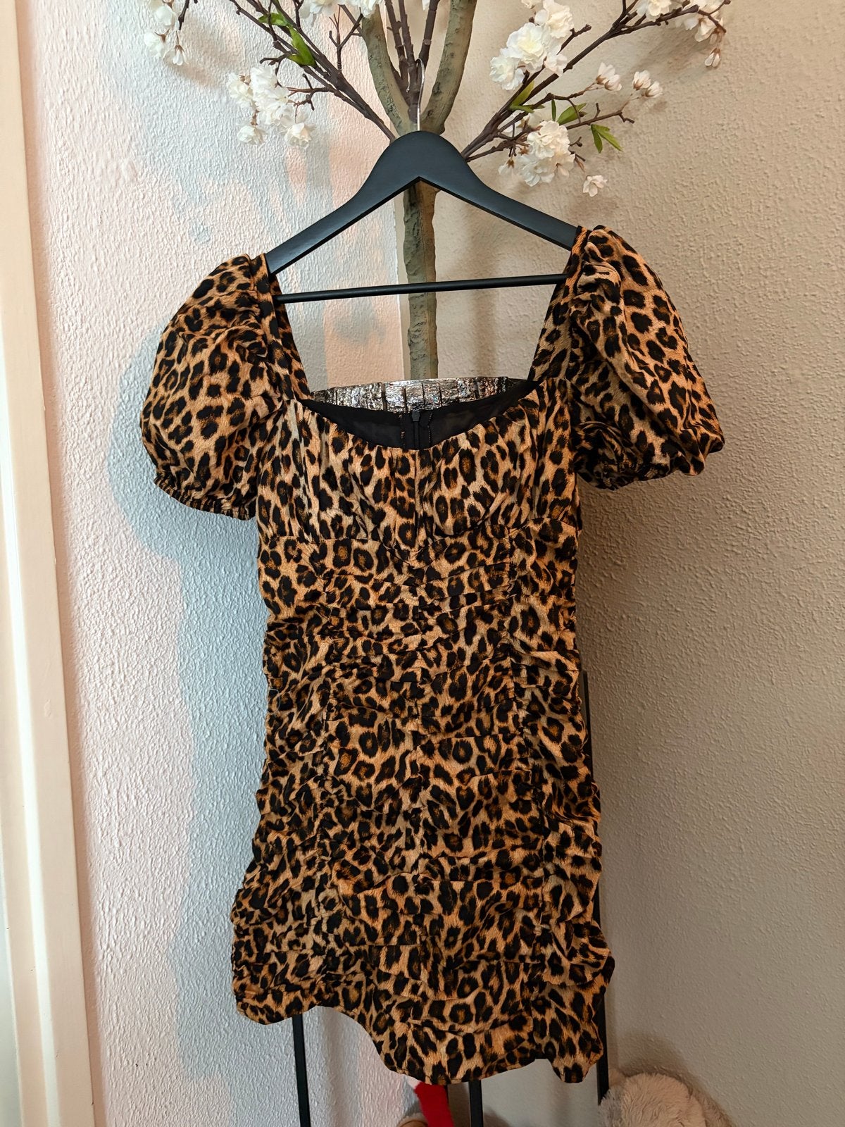 ZARA Luipaardprint Jurk met Puffmouwen - Maat L, Meerkleurig, Maat 42/44 (L), Ophalen of Verzenden, Zo goed als nieuw