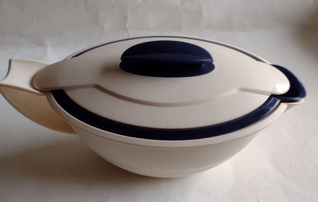 Tupperware thermo duo sauskom blauw / beige 550 ml, Ophalen, Zo goed als nieuw, Blauw, Overige typen