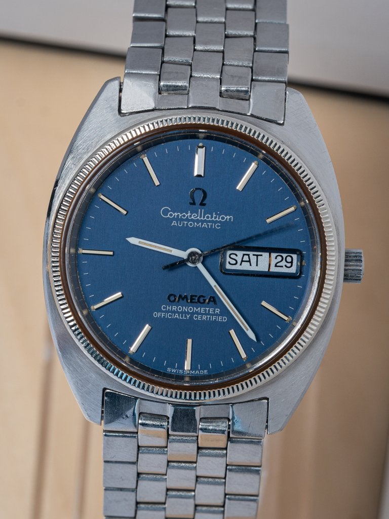 Omega Constellation C-shape | Blauwe wijzerplaat | 1972, Staal, Gebruikt, Staal, Verzenden