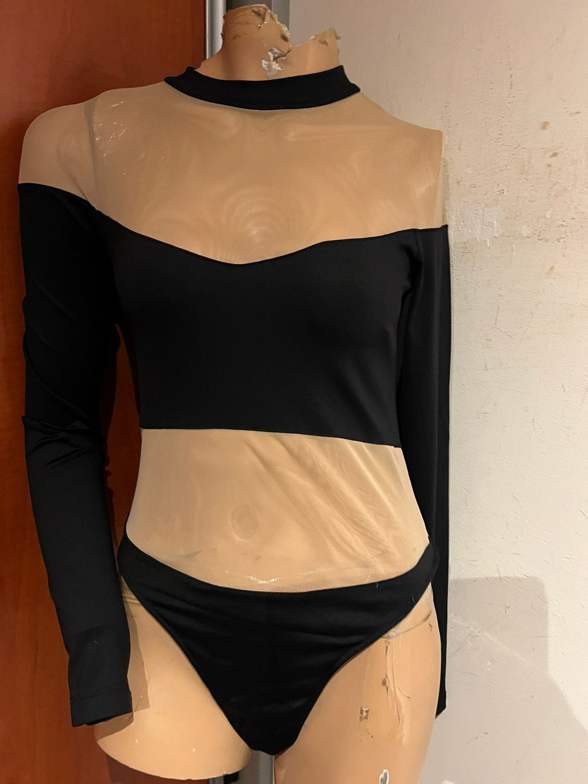 BERSHKA body met gaas maat L zgan, Zwart, G, Maat 42/44 (L), Zo goed als nieuw