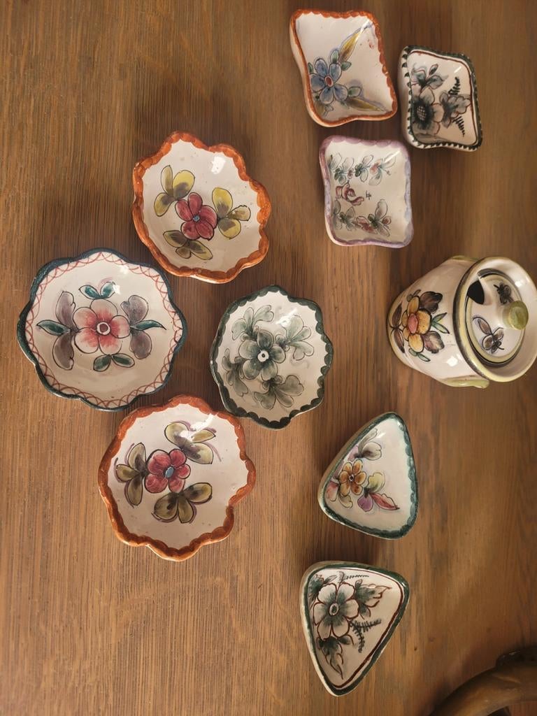 Handgeschilderde Portugese schaaltjes en suikerpotje (10 st), Ophalen of Verzenden