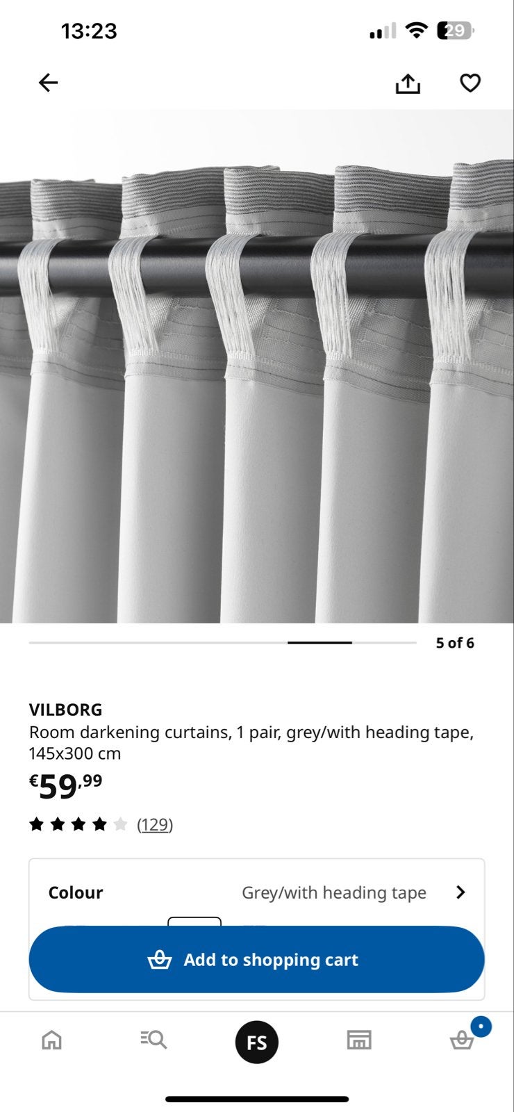 Set van 4 Ikea VILBORG gordijnen - Grijs 145x300 cm, Huis en Inrichting, Stoffering | Gordijnen en Lamellen, Gebruikt, 100 tot 150 cm