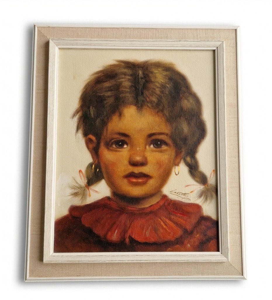 Vintage schilderij zigeuner meisje olieverf op doek, Antiek en Kunst, Ophalen of Verzenden
