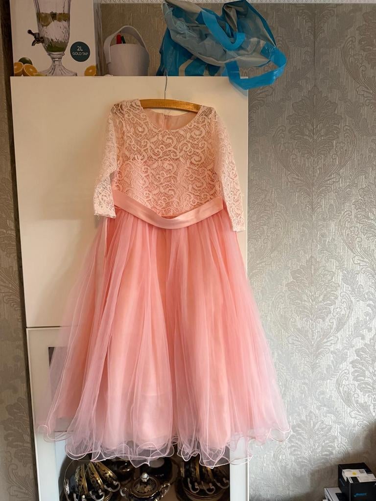 Prachtige Roze Kant en Tule Jurk Maat 122, Kinderen en Baby's, Kinderkleding | Maat 122, Meisje, Ophalen of Verzenden, Zo goed als nieuw