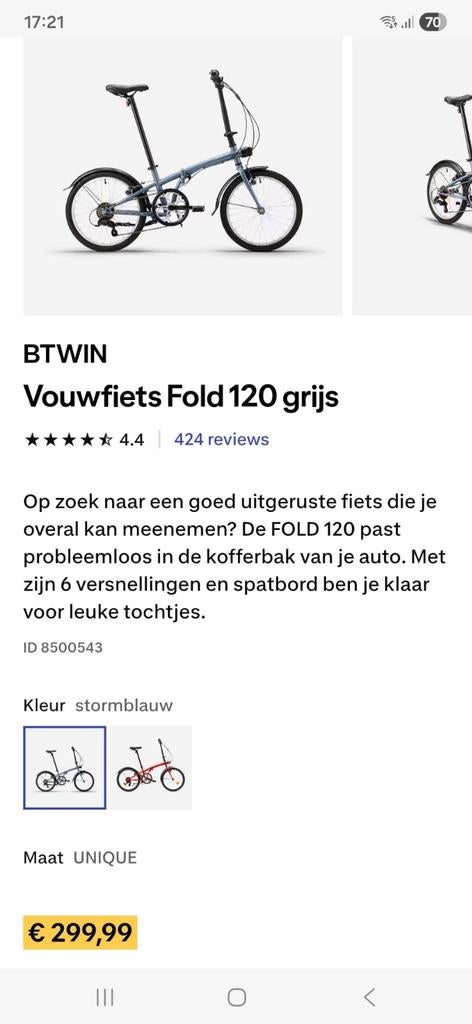vouwfiets, Decathlon, Fietsen en Brommers, Fietsen | Vouwfietsen, Ophalen of Verzenden, Zo goed als nieuw, 20 inch of meer