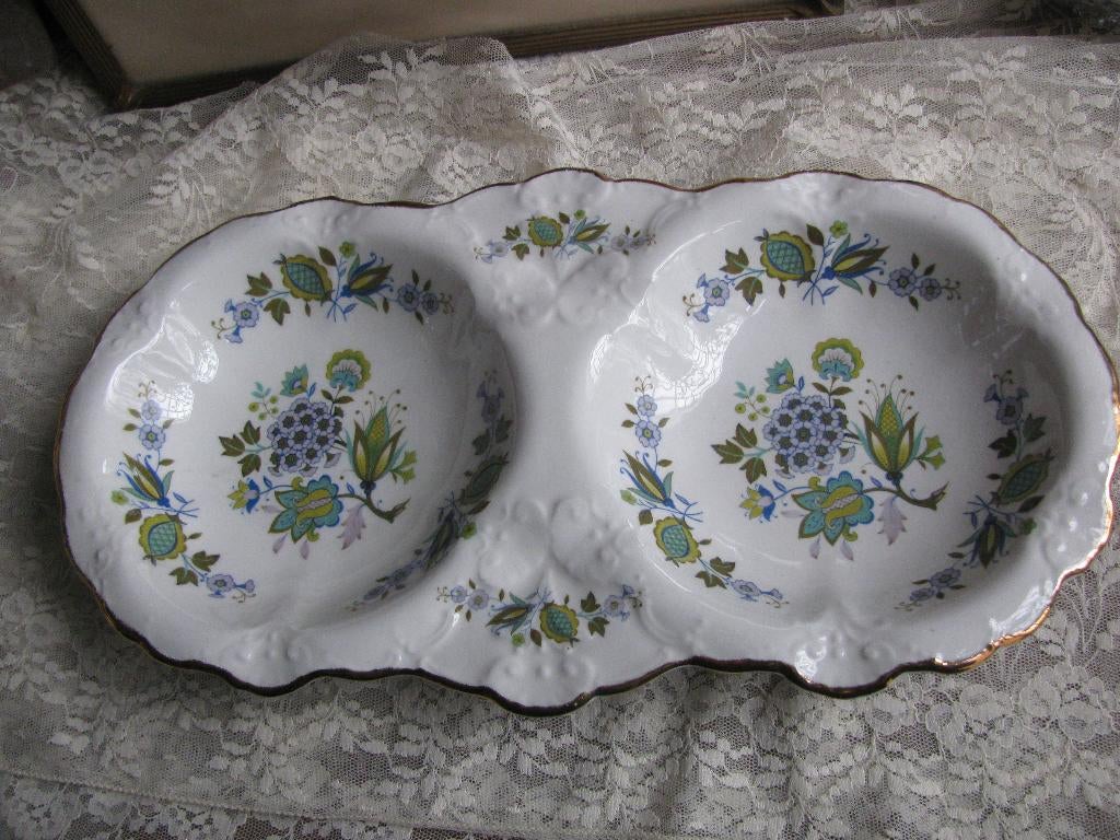 Vintage Engelse Duo Schaal met Bloemen - Old Foley 28 x 15cm, Antiek en Kunst, Verzenden