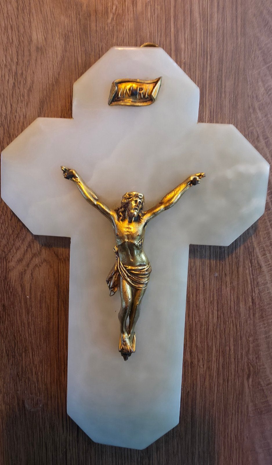 Antiek Kruisbeeld Crucifix MarmerOnyx met Verguld Corpus  Ui, Antiek en Kunst, Ophalen of Verzenden