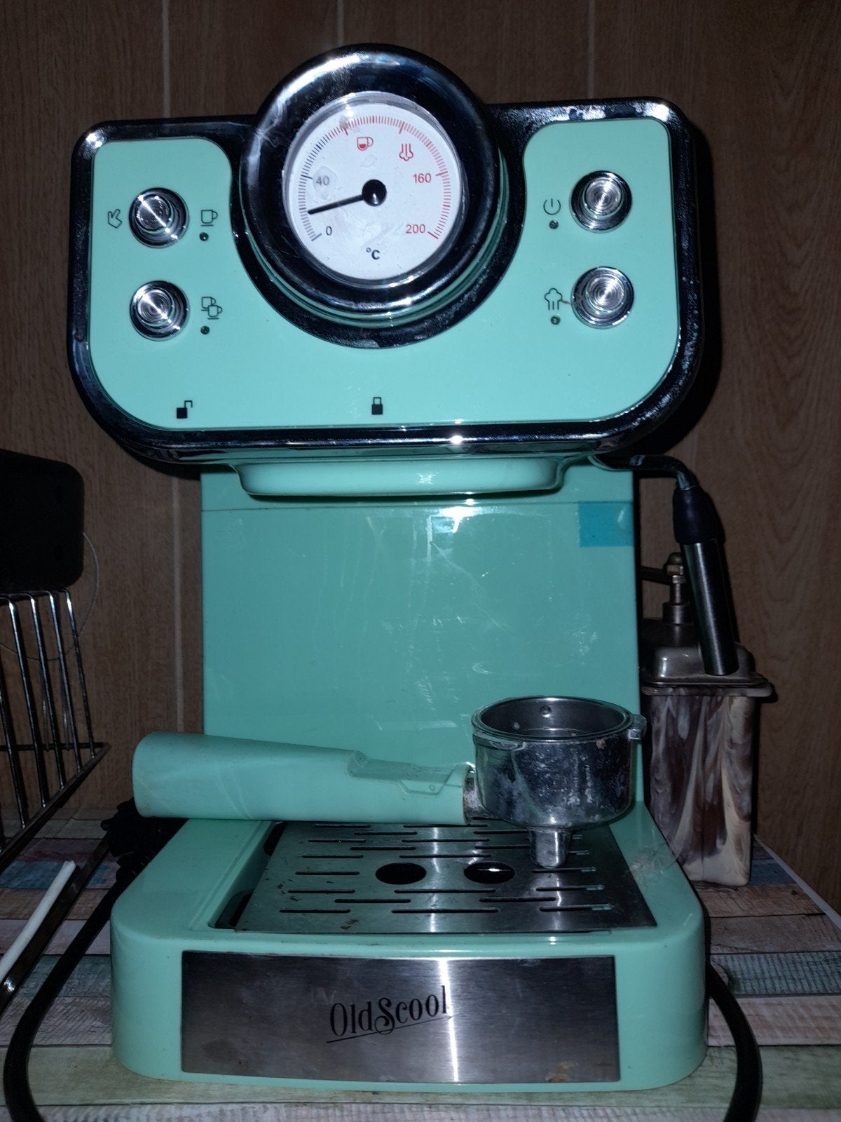 Old Scool Espresso Apparaat - Mintgroen Retro Design, Ophalen of Verzenden, Espresso apparaat, Gemalen koffie