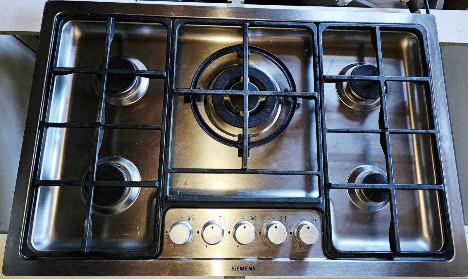 Siemens 5-pits gaskookplaat met wokbrander - Inbouw, Ophalen, Inbouw, Gas, 5 kookzones of meer