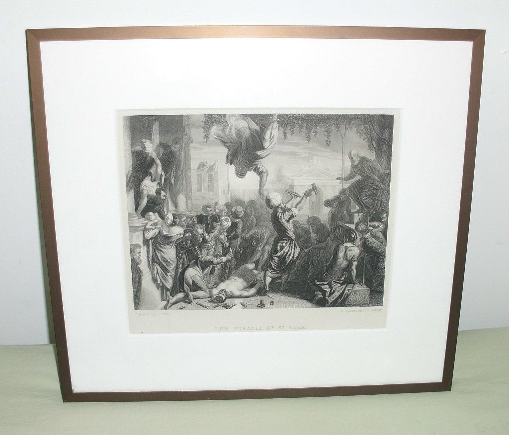 Gravure St, Joris in te tempel., Antiek en Kunst, Religie, Gravure, 1900 - 1949, Gesigneerd