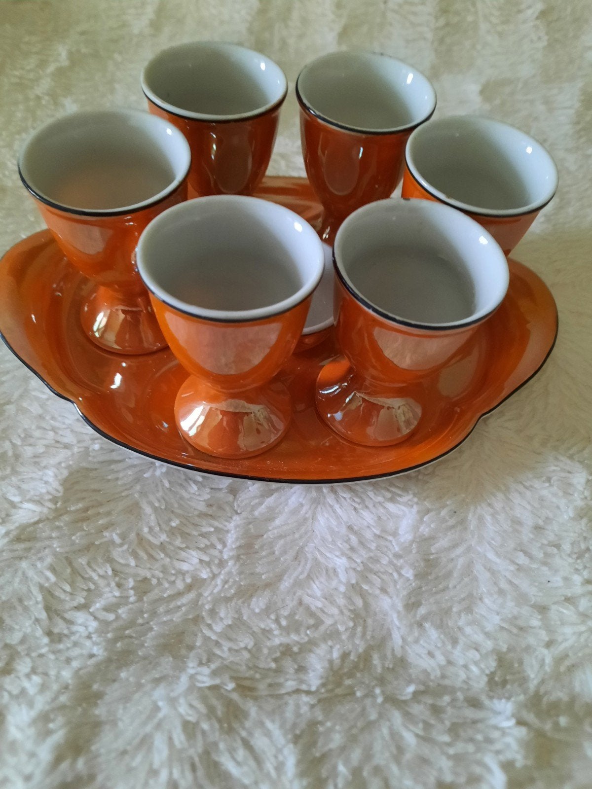 Vintage eierdopjes set met zoutpotje - jaren '30, Ophalen of Verzenden
