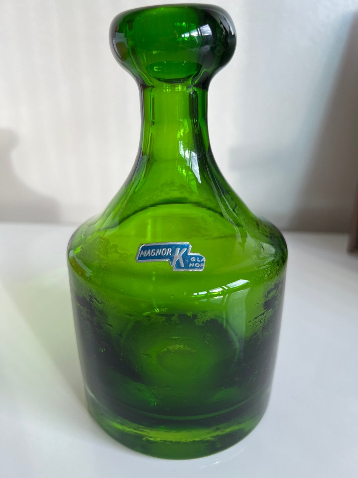 Vintage Noors Magnor K Glass Mosgroen Vaas Solifleur 1970, Ophalen of Verzenden