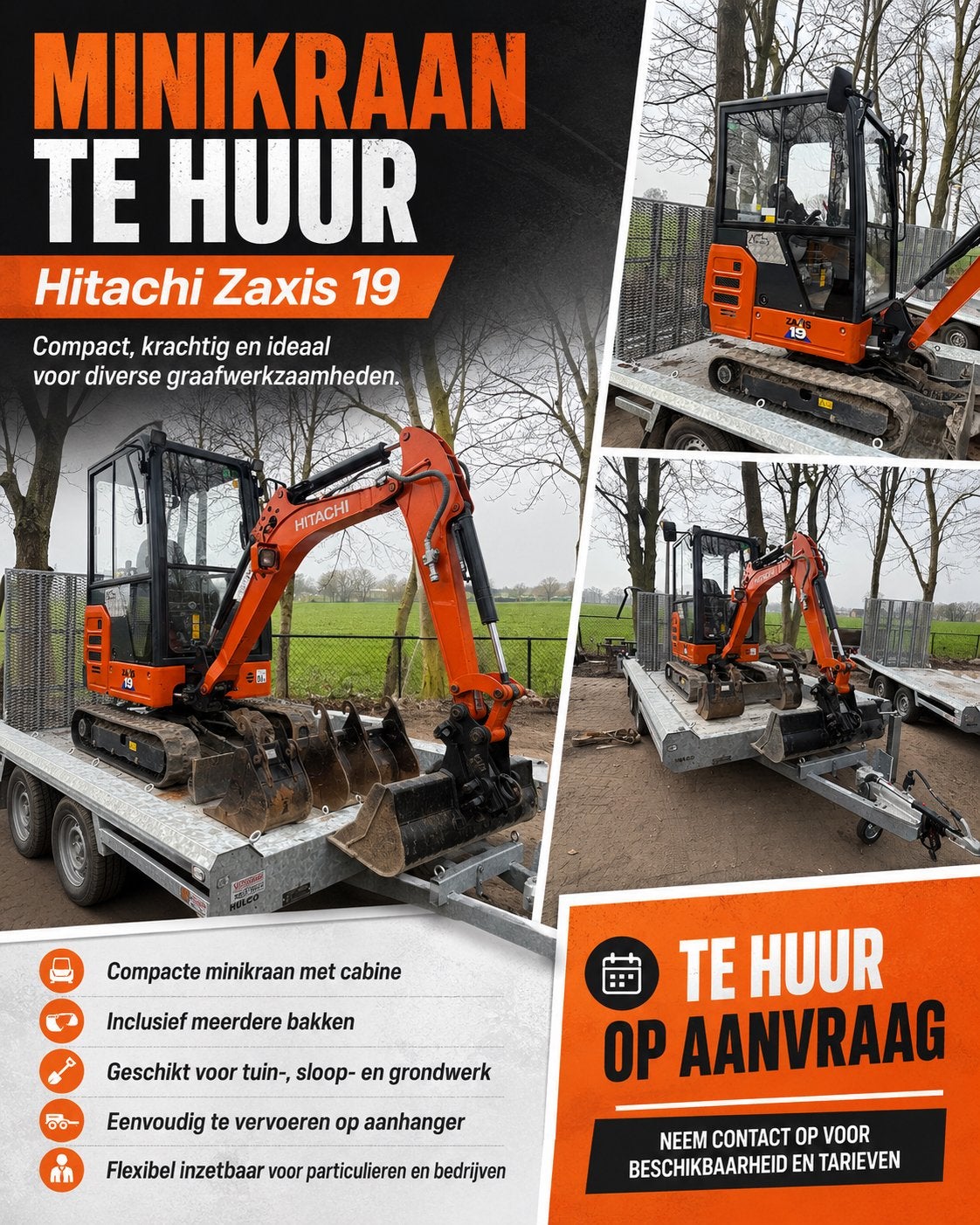 Mini-graver Hitachi Zaxis 19 te huur, Ophalen, Zo goed als nieuw