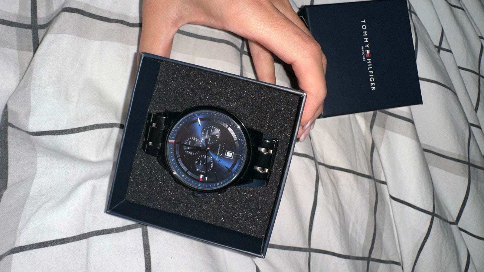 Tommy Hilfiger Herenhorloge - Zwart/Blauw, Overige merken, Staal, Polshorloge, Ophalen of Verzenden