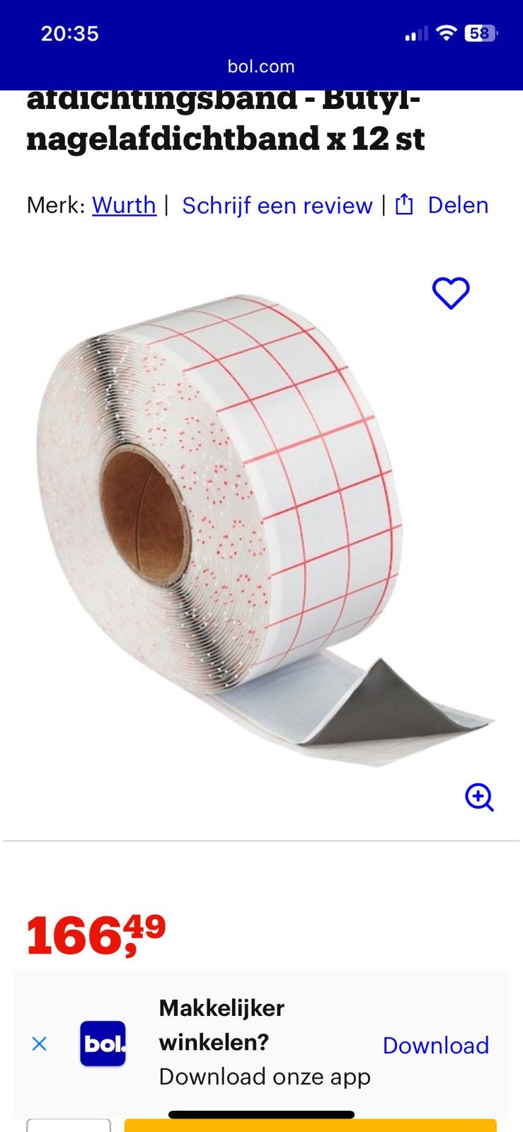 Partij afdichtingsband voor dak gevelbekleding Wurth Butyl, Ophalen, Steen of Klei, Zwart, Nieuw