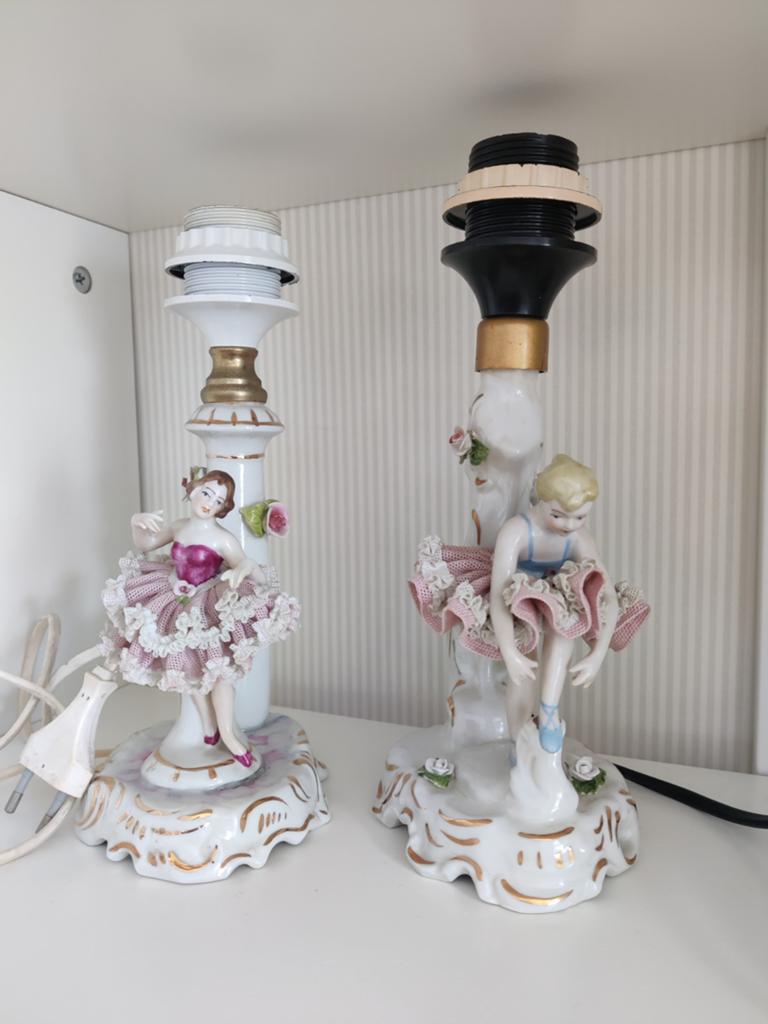 Dresden porseleinen lampjes dame en ballerina, Ophalen of Verzenden
