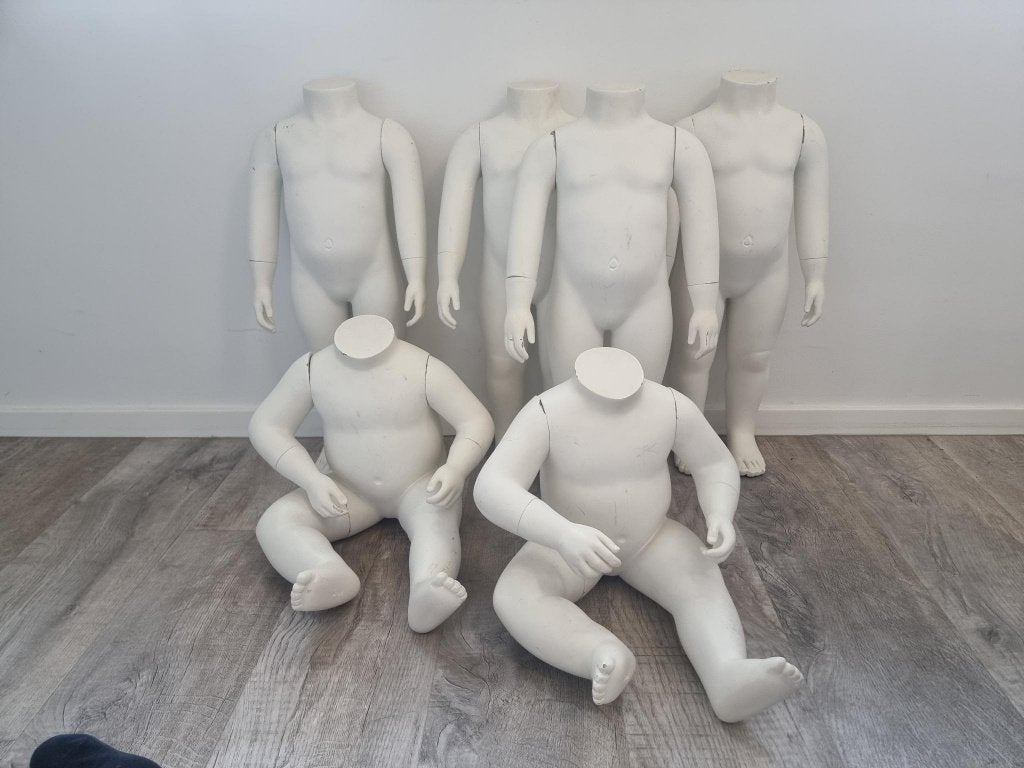 Etalage poppen, torso, 4 x staand, 2 x zittend, Ophalen, Gebruikt, Pop