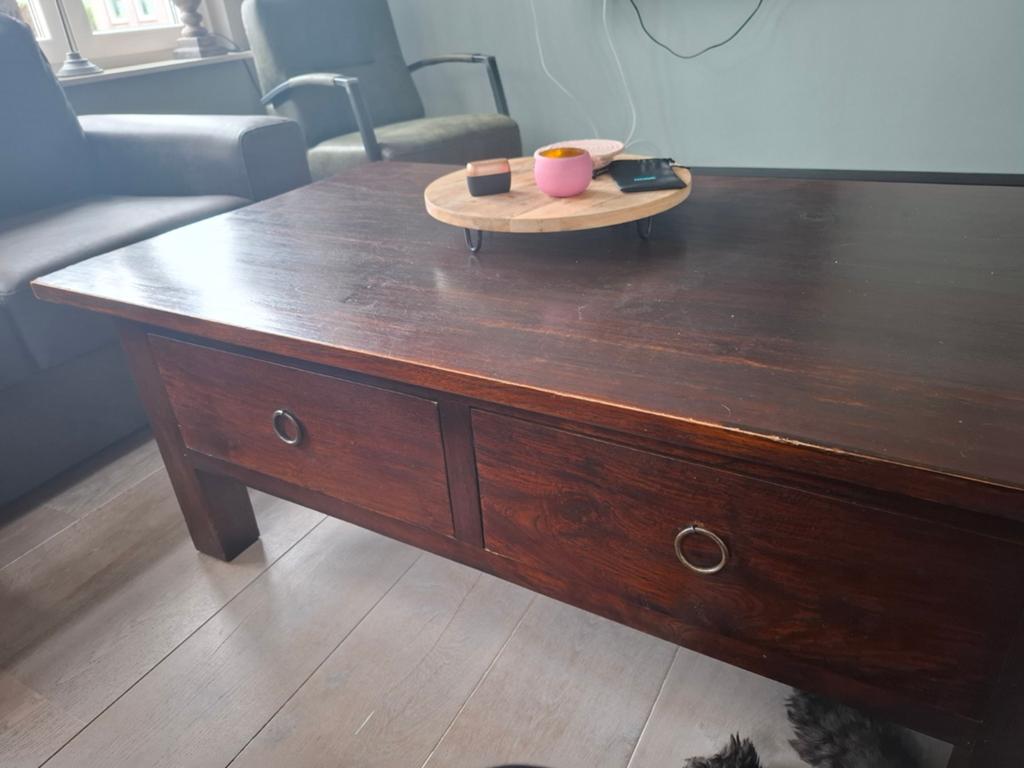 Koloniale salon tafel met lades, Huis en Inrichting, Tafels | Salontafels, Ophalen, Gebruikt, 100 tot 150 cm, Koloniaal