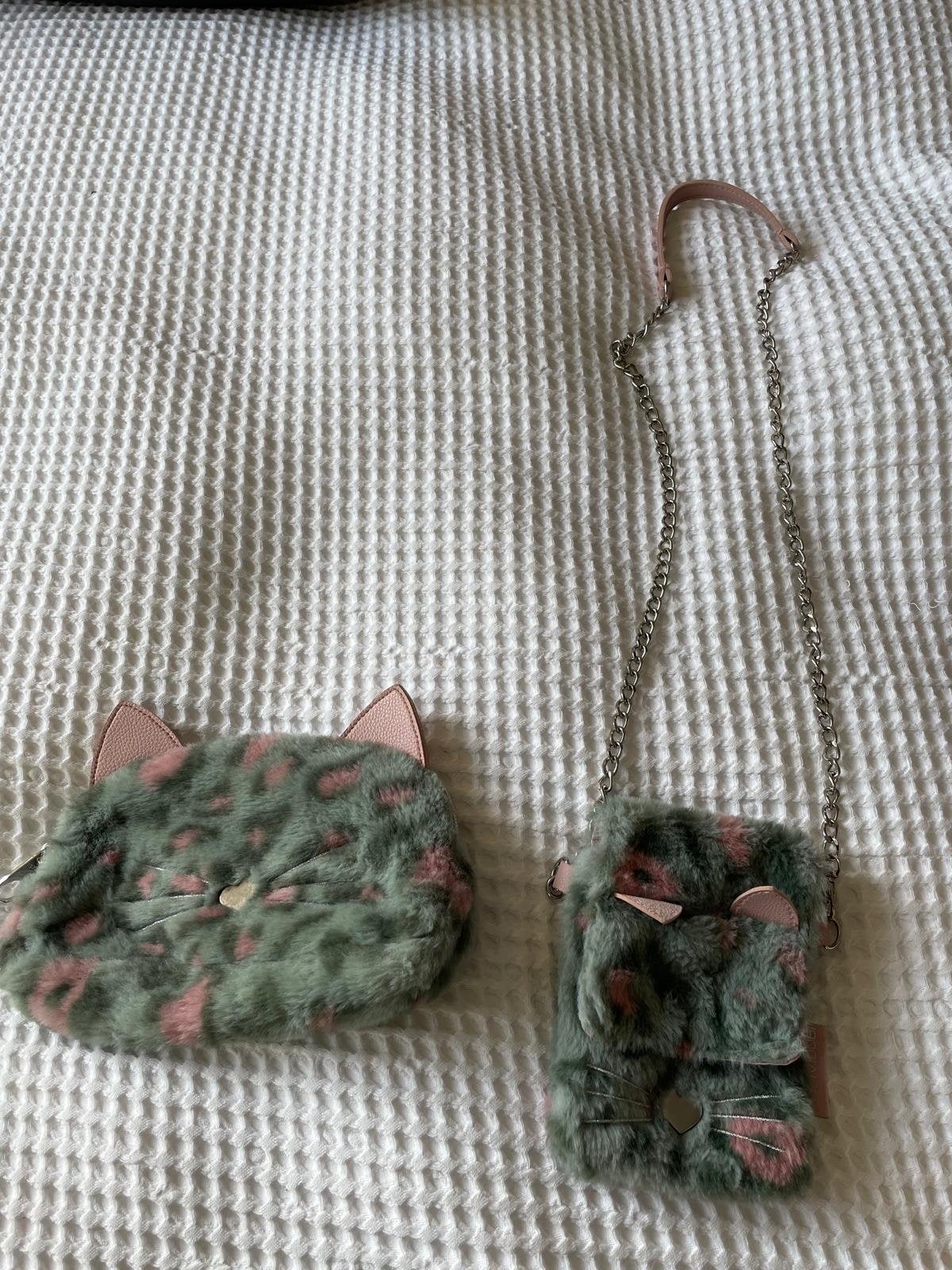Leuke katten tasjes set - groen met roze vlekken, Ophalen of Verzenden, Zo goed als nieuw, Groen, Overige typen