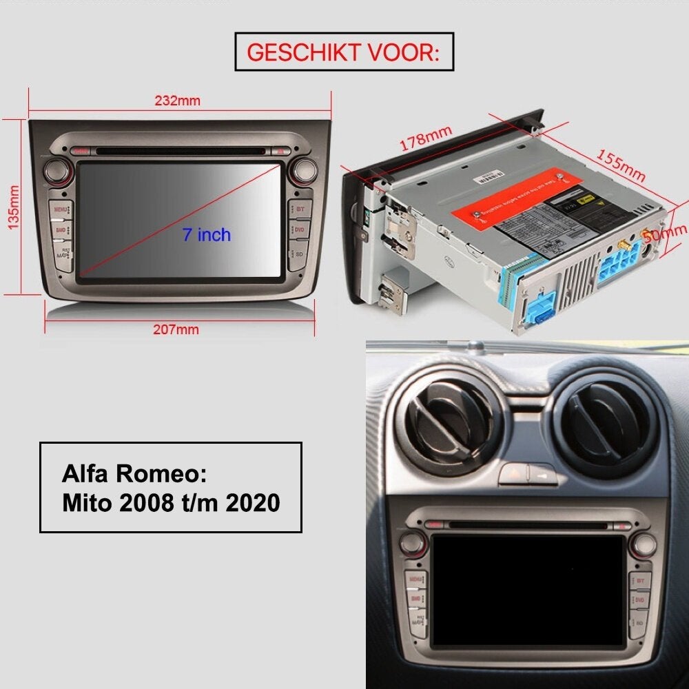 Radio navigatie Alfa Romeo Mito 2008 dvd carkit android 15, Auto diversen, Autoradio's, Oberonweg 262 3208pg, Nieuw, Ophalen of Verzenden