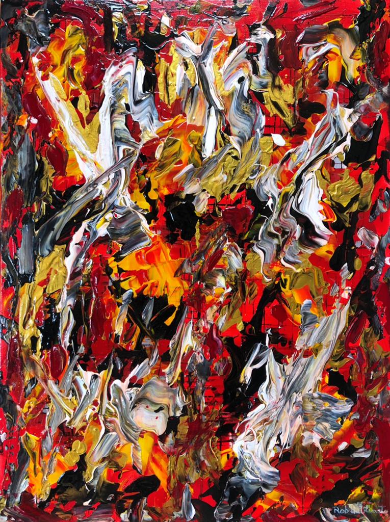 Abstract Acryl op Doek - Vlammend Rood en Goud, Verzenden