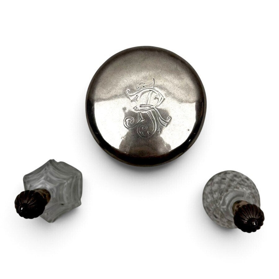 Geslepen kristal met zilveren monturen (3x), Antiek en Kunst, Ophalen of Verzenden
