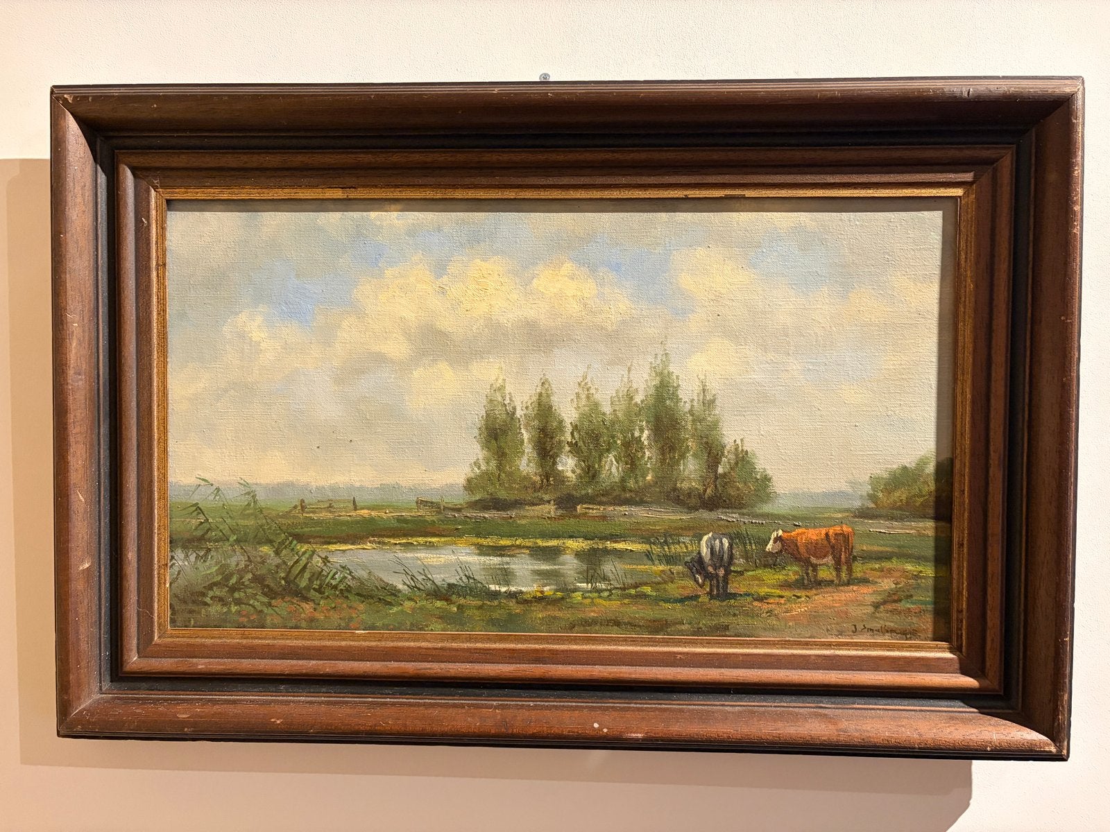 Klassiek Landschap met Koeien - Gesigneerd J. Smalbrugge, Ophalen, Doek, Gesigneerd, Landschap