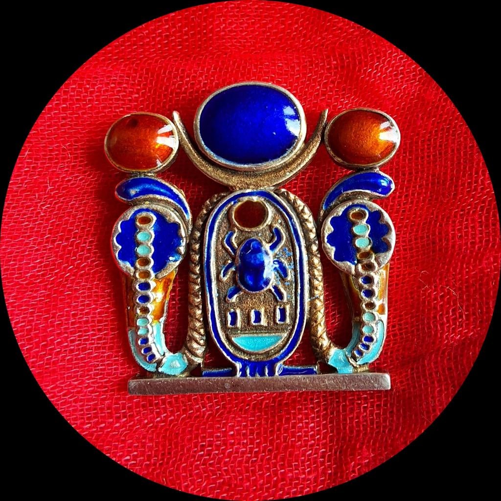 Zilver Vergulde Egyptische Hanger met Emaille, Ophalen of Verzenden
