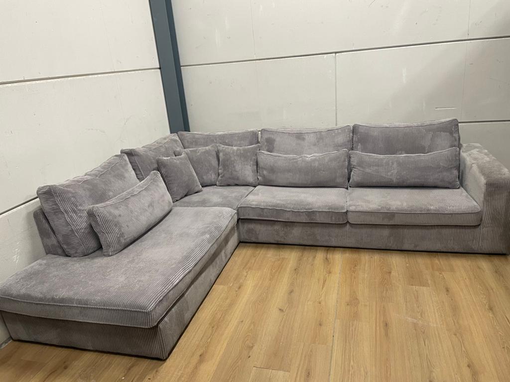 Mooie luxe grijze ribstof hoekbank - GEREINIGD!!!
