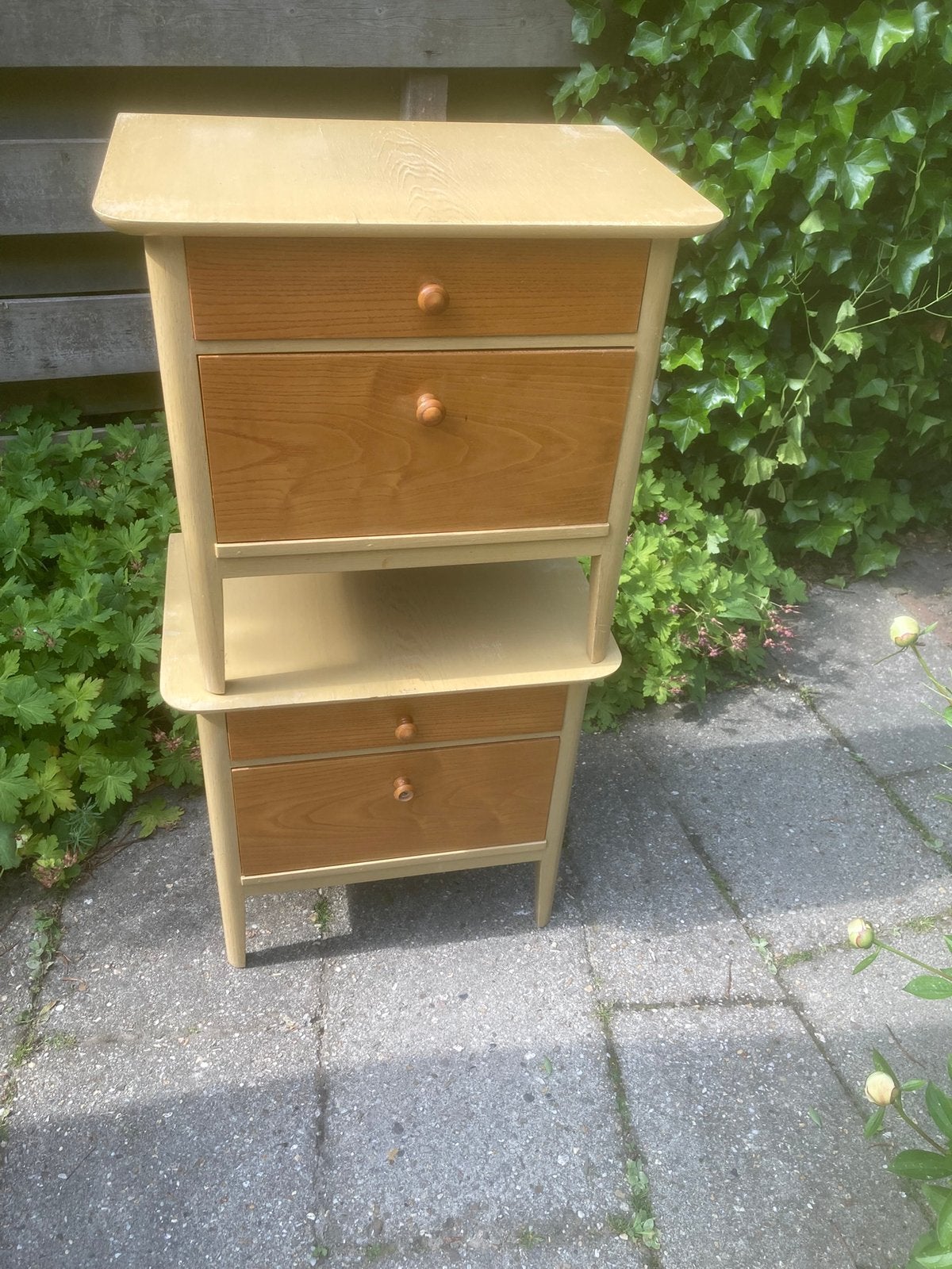 Twee vintage nachtkastjes jaren 70, Ophalen, Gebruikt, Nvt, Hout