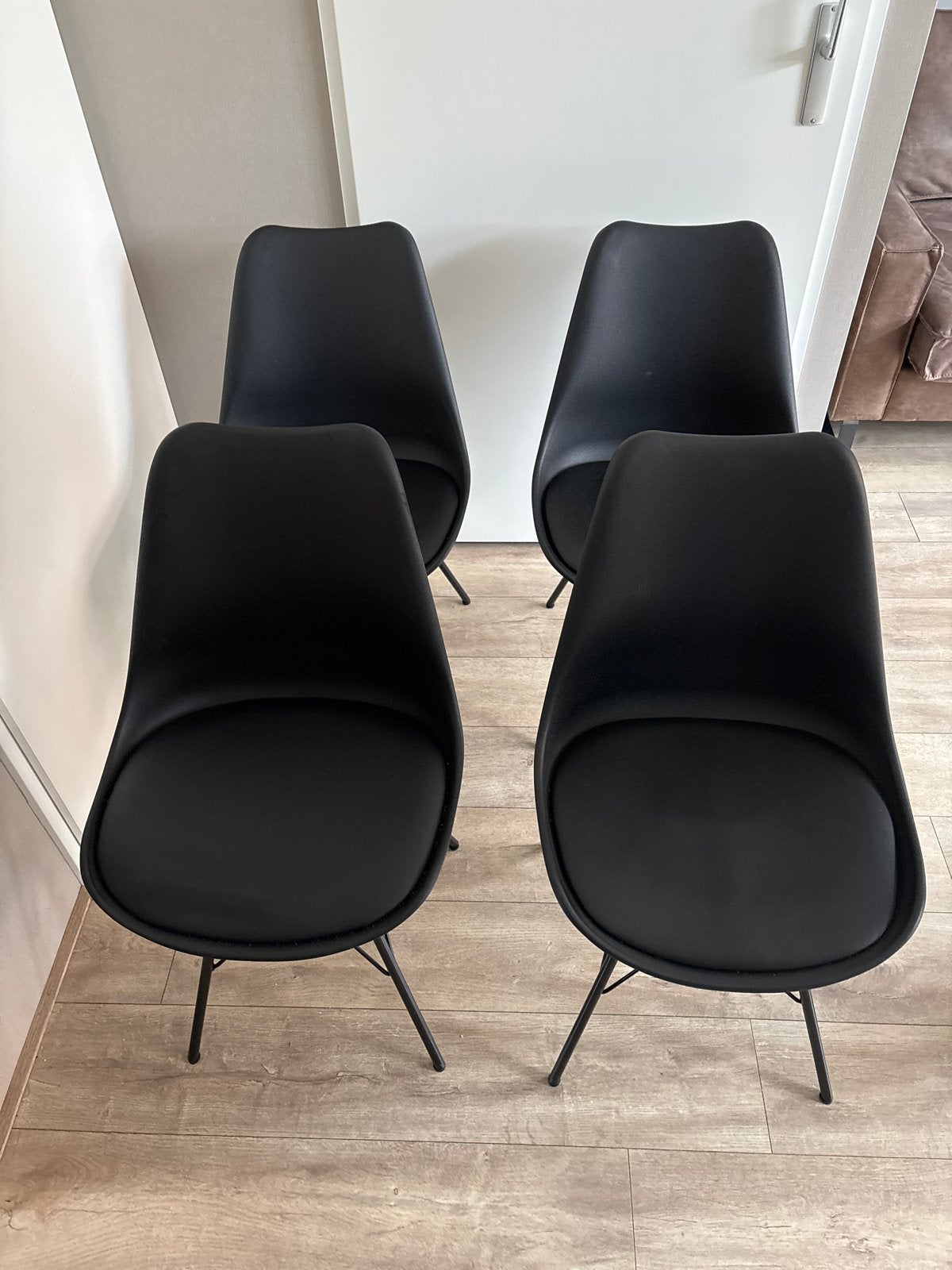 4x Eetkamerstoel KLARUP zwart kunstleer/zwart, Ophalen, Gebruikt, Kunststof, Zwart