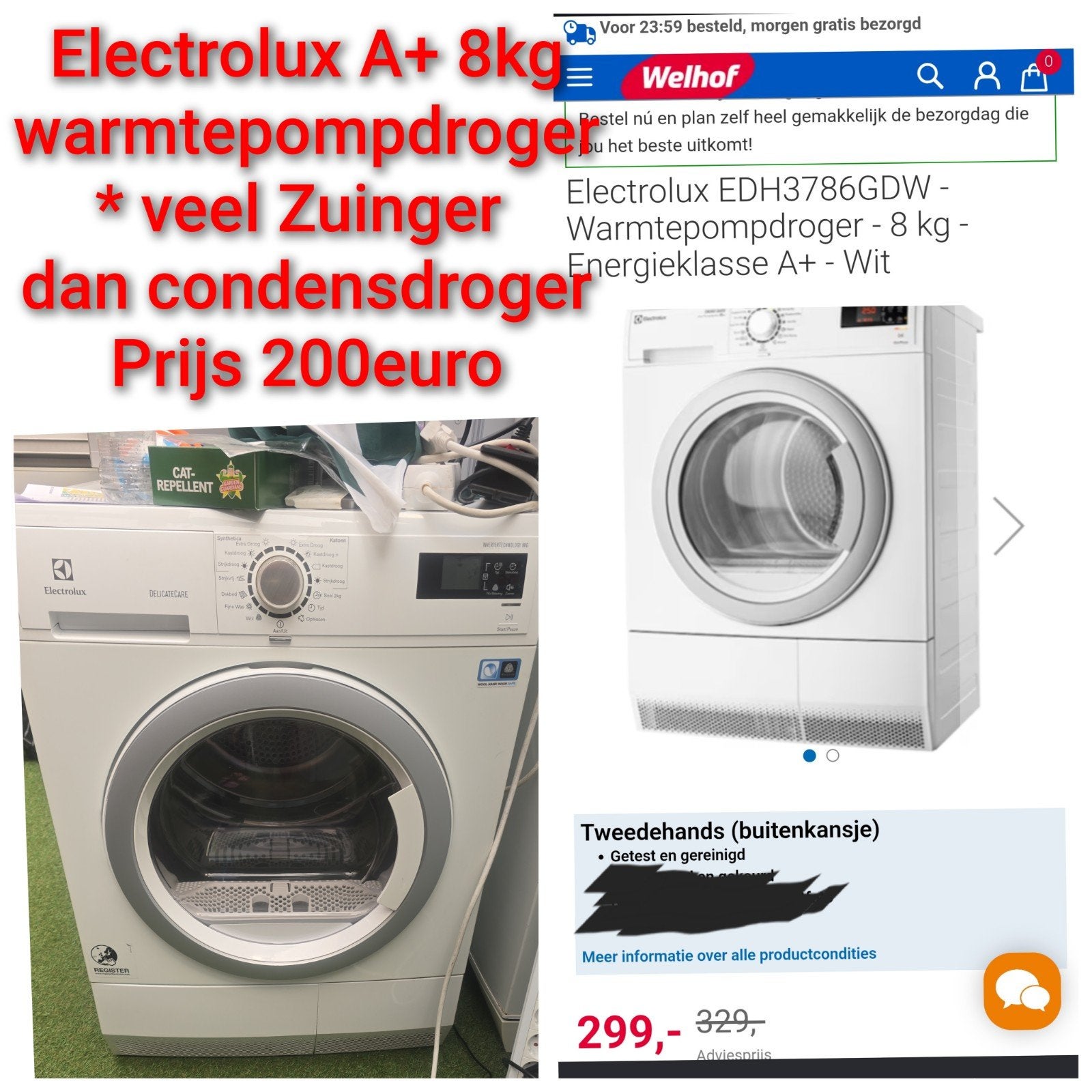 Zeer zuinige warmtepompdroger Electrolux A+, Ophalen, 6 tot 8 kg, Minder dan 85 cm, Zo goed als nieuw