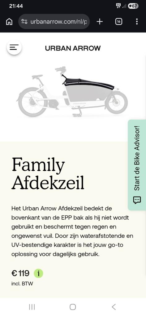 Urban Arrow Family Afdekzeil, Ophalen of Verzenden