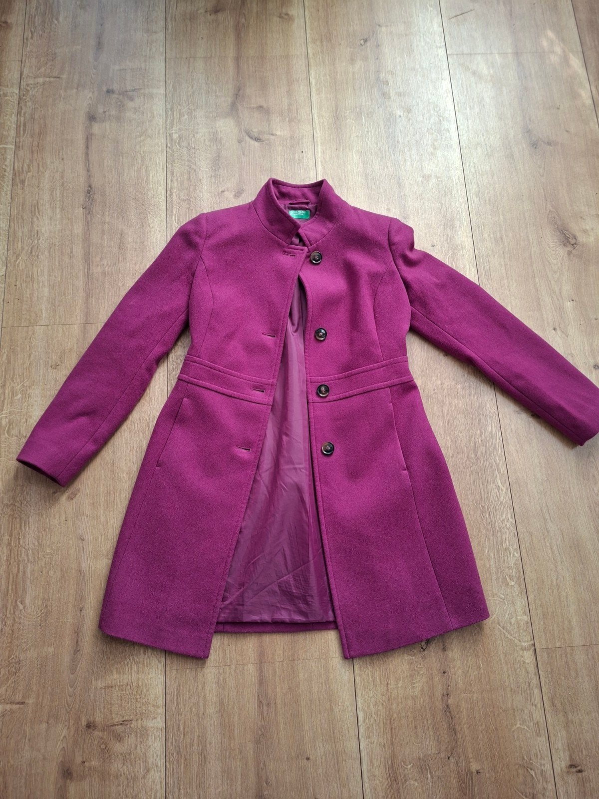 United Colors of Benetton wollen jas - Maat 36, Kleding | Dames, Jassen | Winter, Maat 38/40 (M), Paars, Ophalen of Verzenden