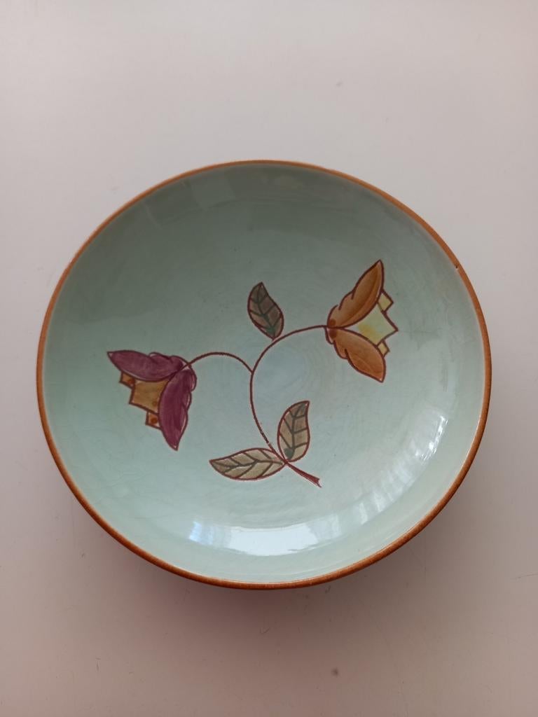Vintage schaaltje zeegroen met bloem - jaren '60, Ophalen of Verzenden