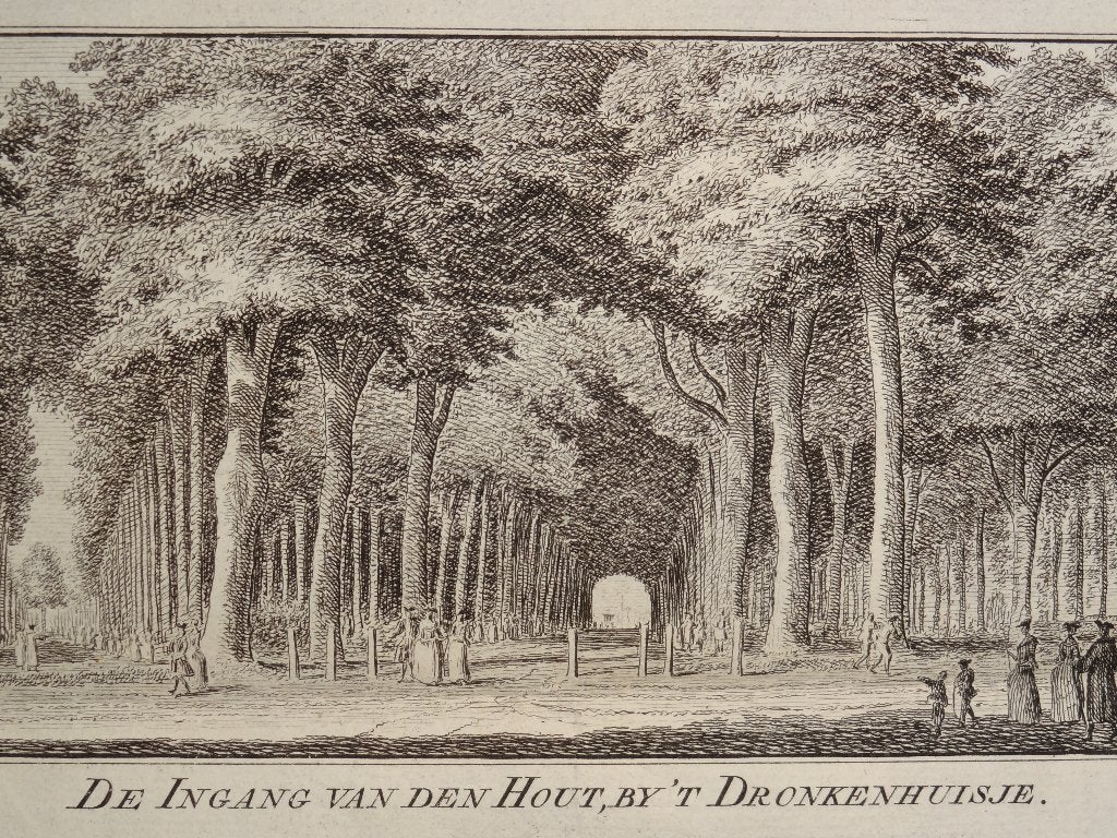 gravures Haarlemmerhout, Dronkenhuisje Haarlem 1761 Spilman, Verzenden, Gravure, Origineel, Landschap