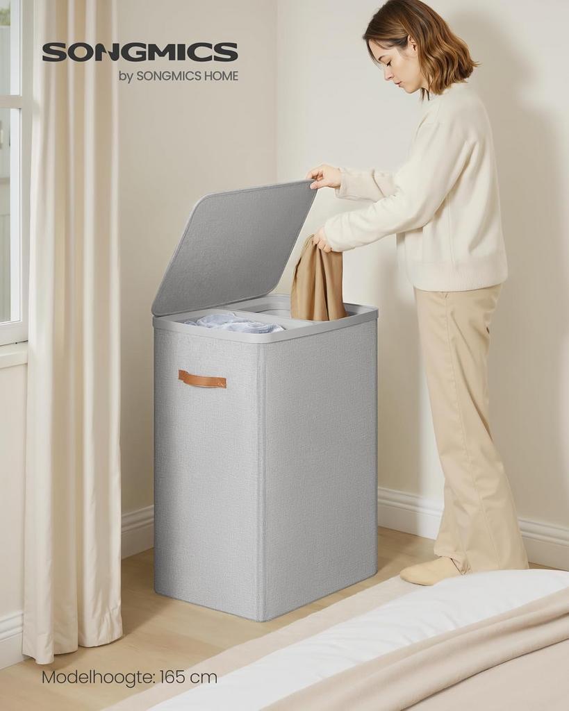 Wasmand 170L - 56x40x75cm - Grijs - 2 Vakken - LCB813G01, Huis en Inrichting, Badkamer | Badtextiel en Accessoires, Nieuw, Ophalen