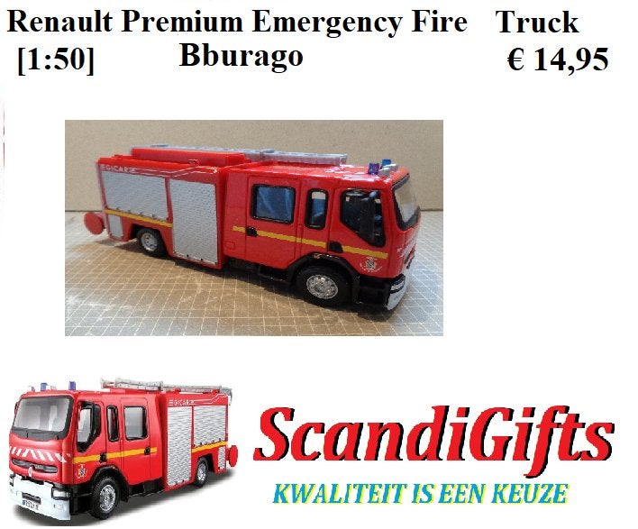 burago renault bradnweer wagen schaal 1op ,50, Hobby en Vrije tijd, Ophalen of Verzenden, Nieuw, Bus of Vrachtwagen, Tekno