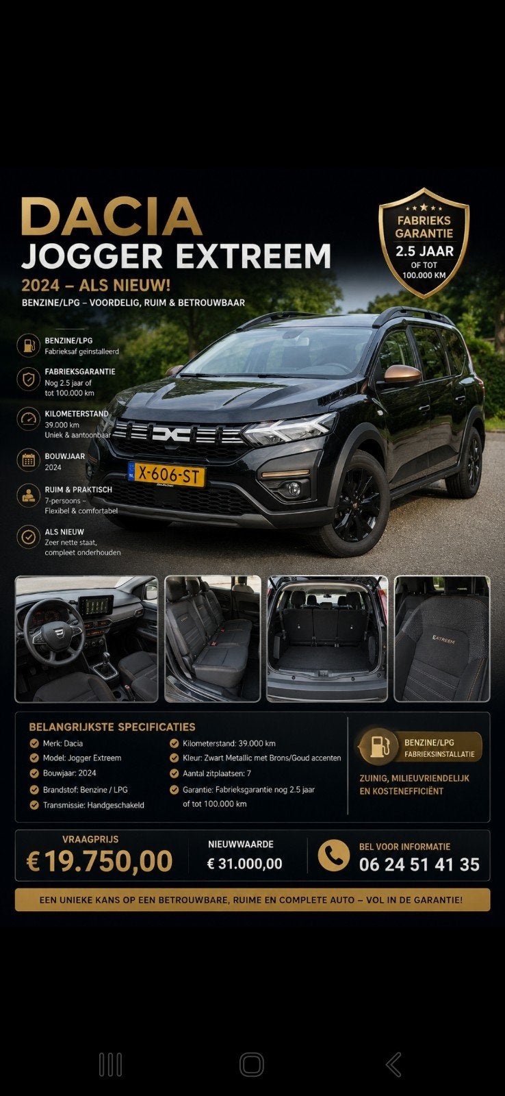 Prachtige jonge Dacia Jogger 2024 / 39000 km!, Auto's, Voorwielaandrijving, Zwart, 4 cilinders, Zwart