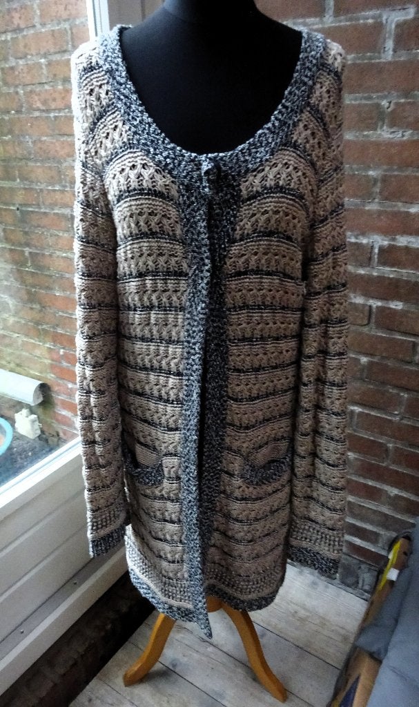Beige zwart met zilver draad Mart Visser lang vest Maat L, Beige, Maat 42/44 (L), Gedragen, Mart Visser