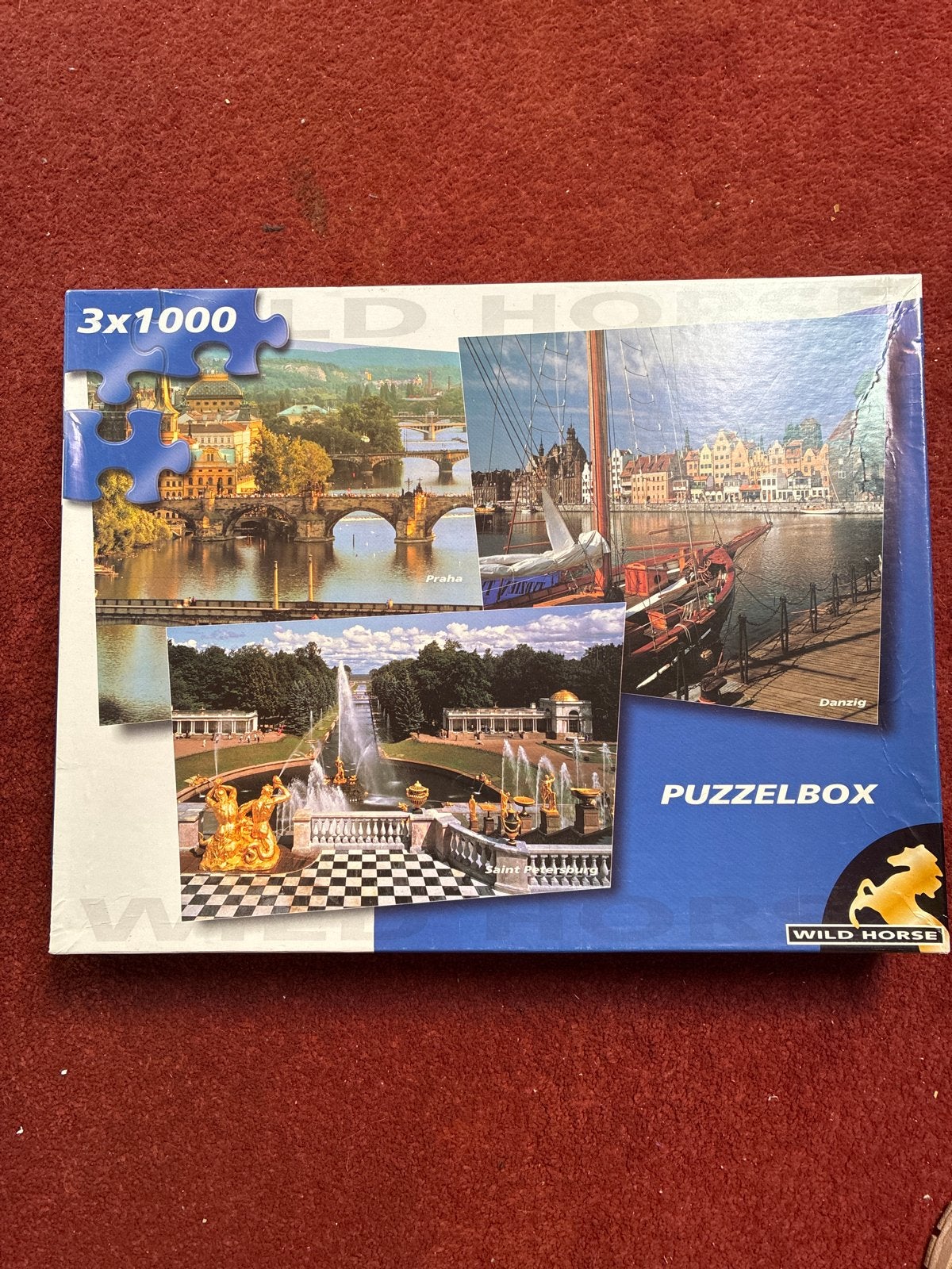 Wild Horse Puzzelbox 3x1000 stukjes - Praag, Danzig, St. Pet, Ophalen of Verzenden, Meer dan 1500 stukjes, Gebruikt, Legpuzzel