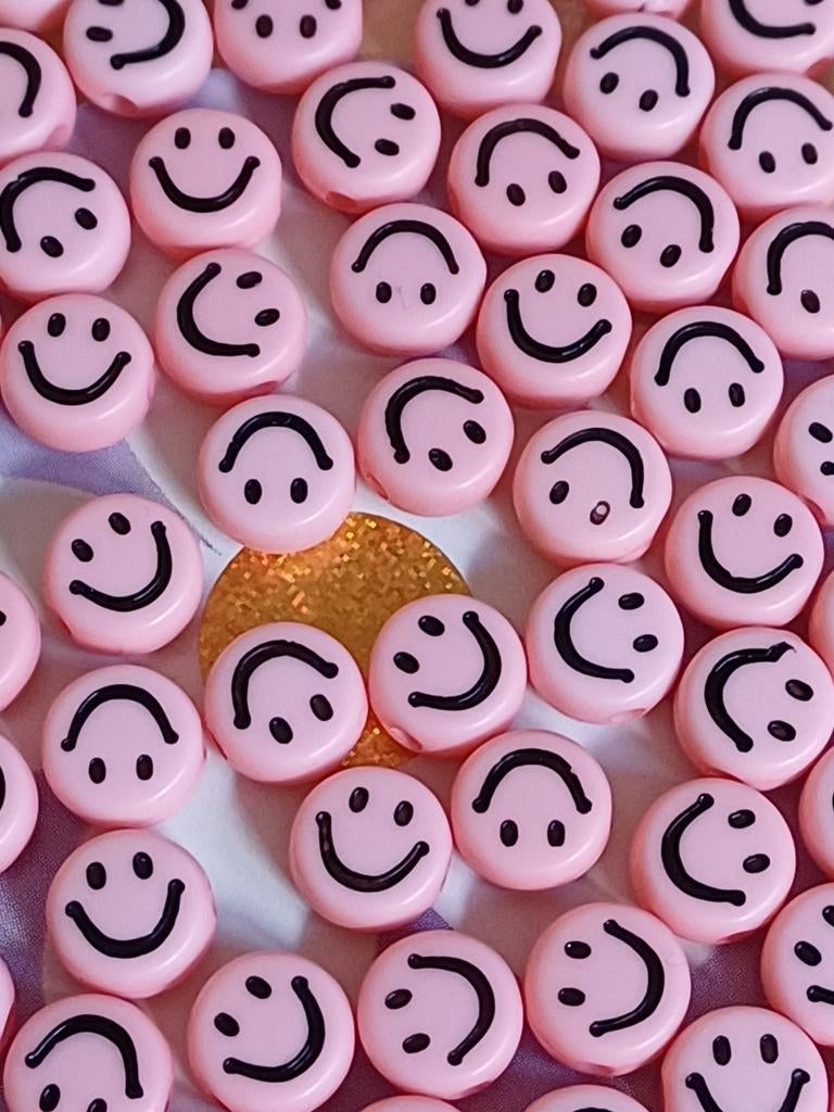 E11/ 100 stuks acryl kralen smiley 7x4mm roze, Ophalen of Verzenden, Nieuw, Kraal