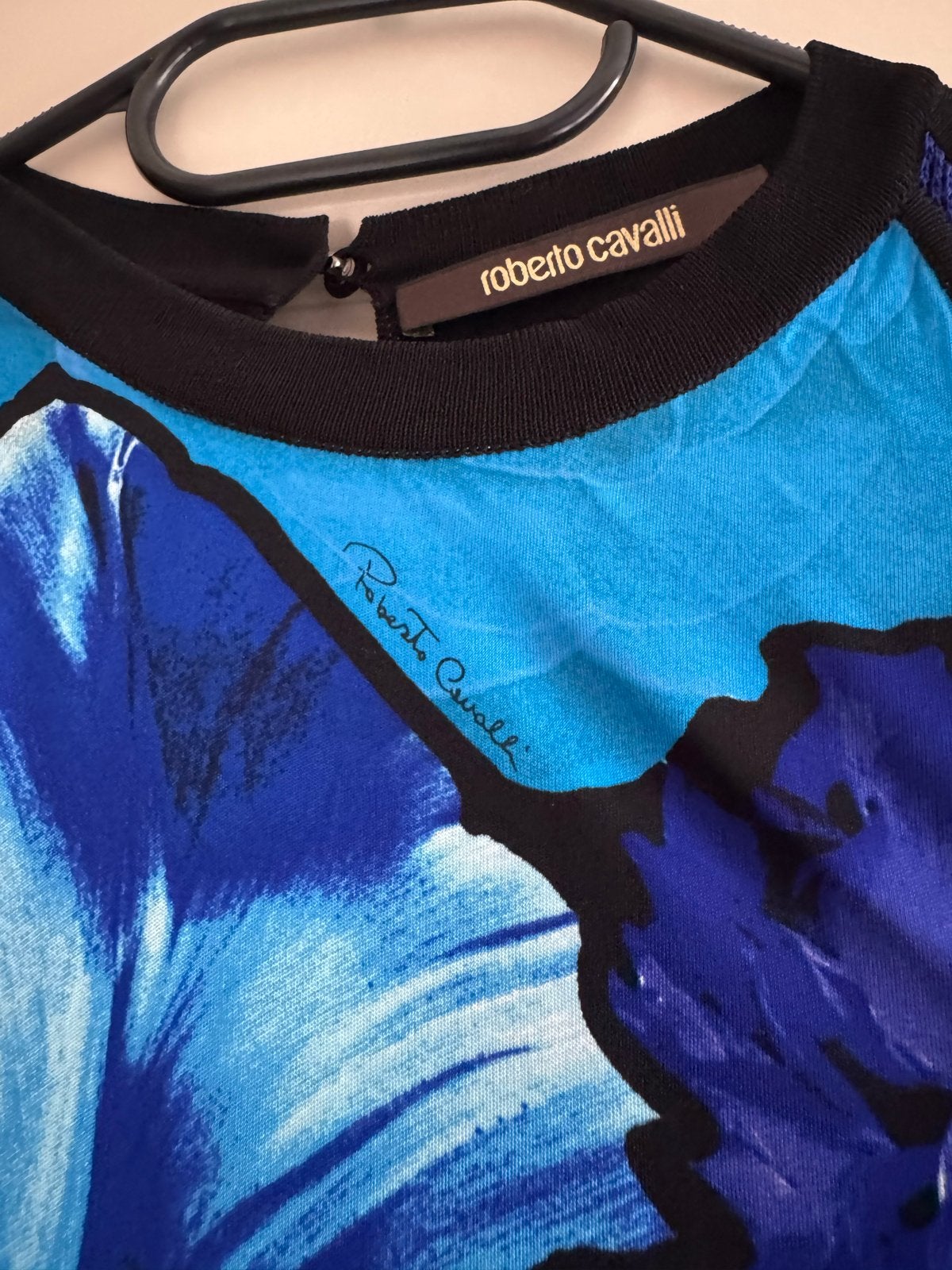 Roberto Cavalli top met bloemenprint, Blauw, Ophalen of Verzenden, Zo goed als nieuw, Maat 36 (S)